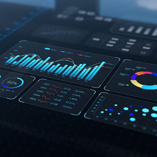 Graphs and charts representing custom reporting and insights