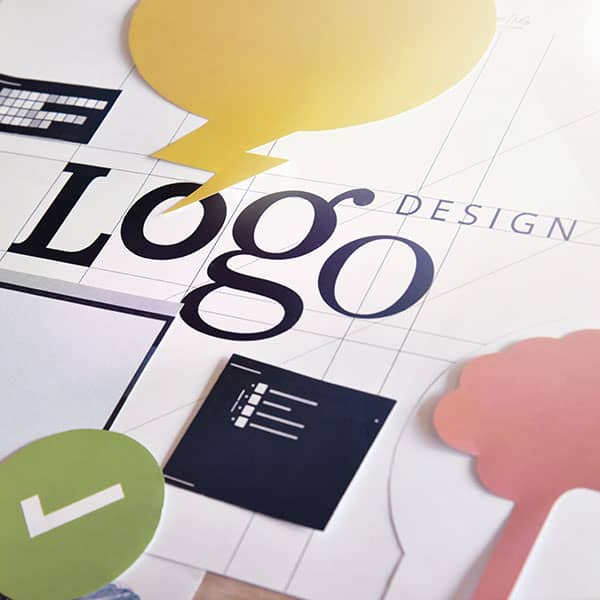 Illustration of a logo design process