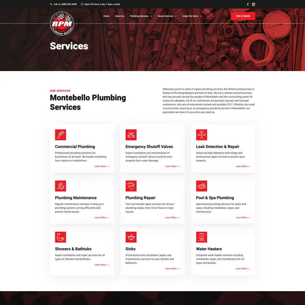 plumbing website service page design
