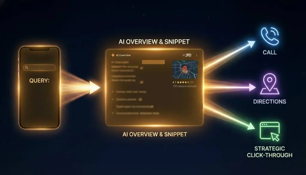 User journey flowchart for zero-click searches showing query to AI Overview to customer action