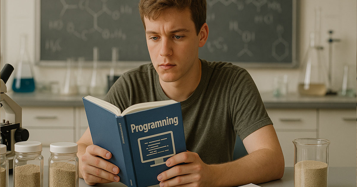 a man reading a programming book