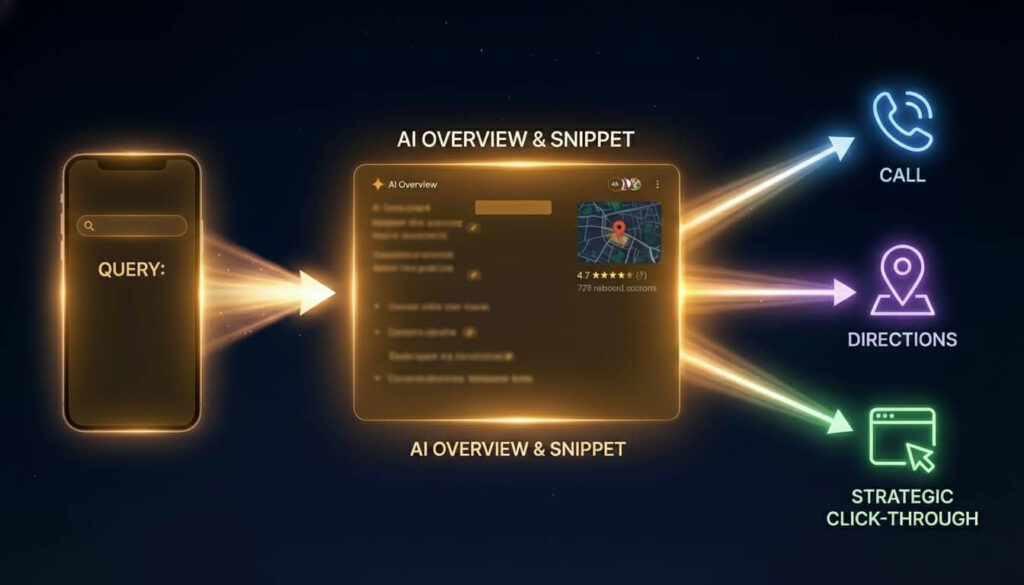 User journey flowchart for zero-click searches showing query to AI Overview to customer action
